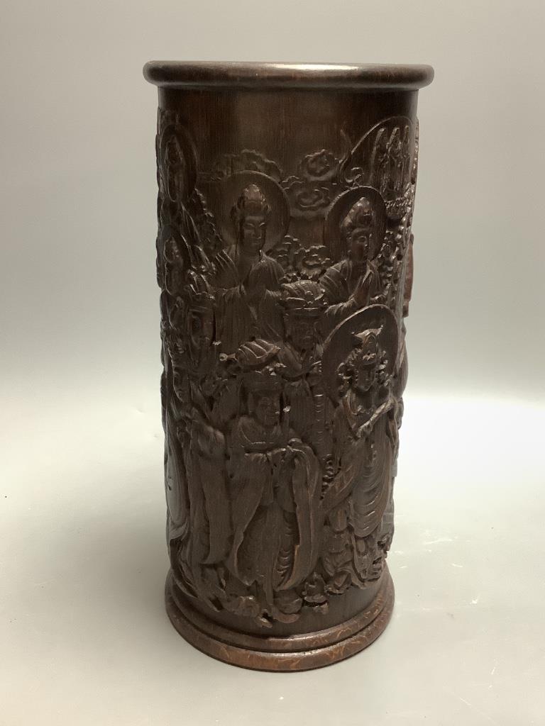 A Chinese cylindrical composition brushpot, height 30cm